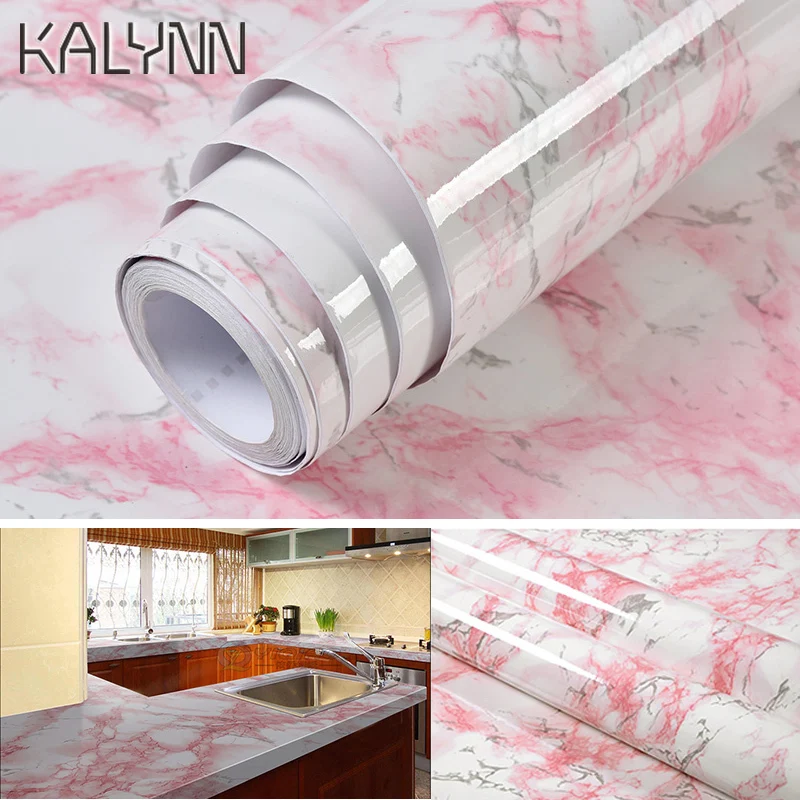 White/Pink Marble Self Adhesive Wallpaper for Panel Table Drawer Shelf