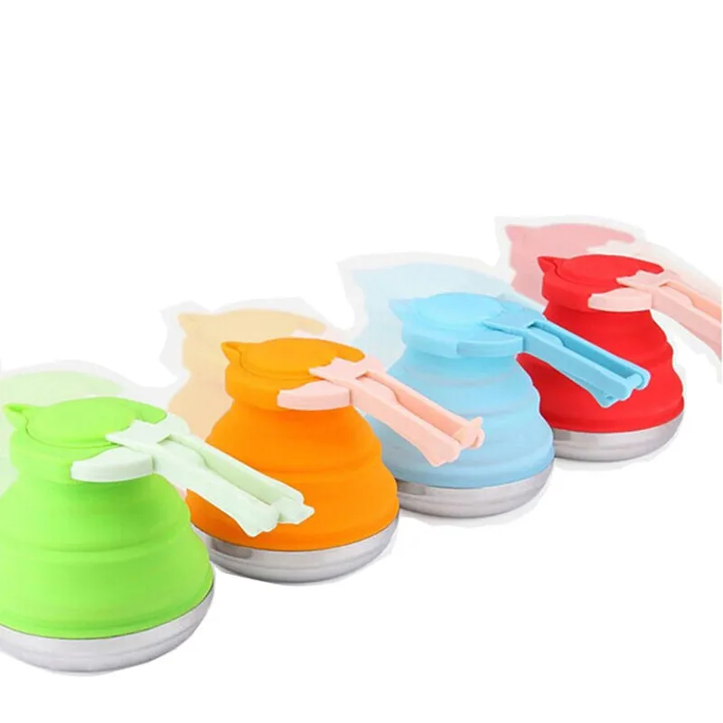Folding Kettle Portable Folding Kettle Tea Kettle Outdoor Folding Silicone Water Kettle 1.2L Tea Boiler Portable Camping Kitchen Supplies Steel Bottom Boiling Water Kettle