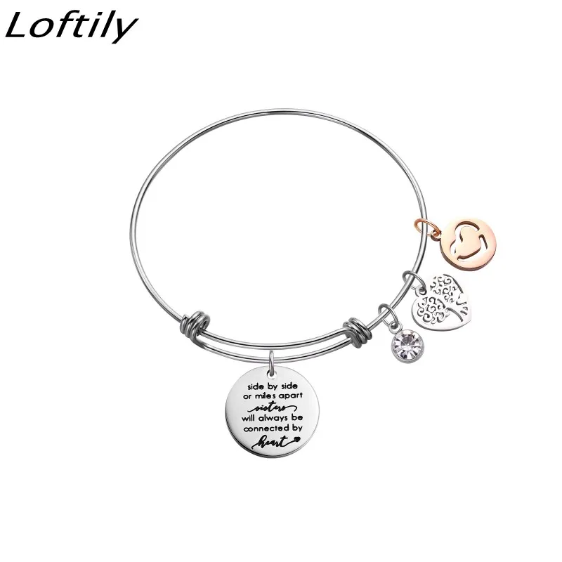 Дерево жизни женщин регулируемые буквы сердце круглые браслеты для женщин из нержавеющей стали смелость pulseira подарок ювелирные изделия - Окраска металла: B676-SI