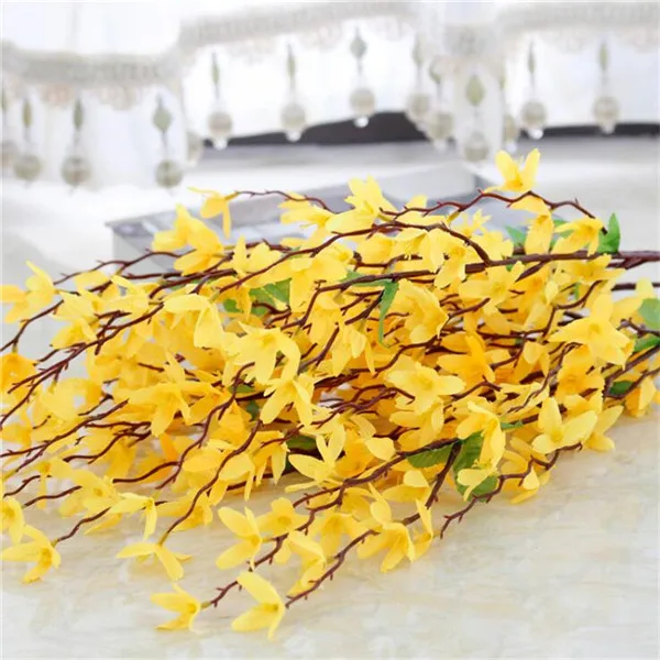 Искусственный зимний жасмин(7 стеблей/Букет) 23,6" длина имитация Jasminum Nudiflorum для дома Свадебные Декоративные искусственные цветы - Цвет: Цвет: желтый
