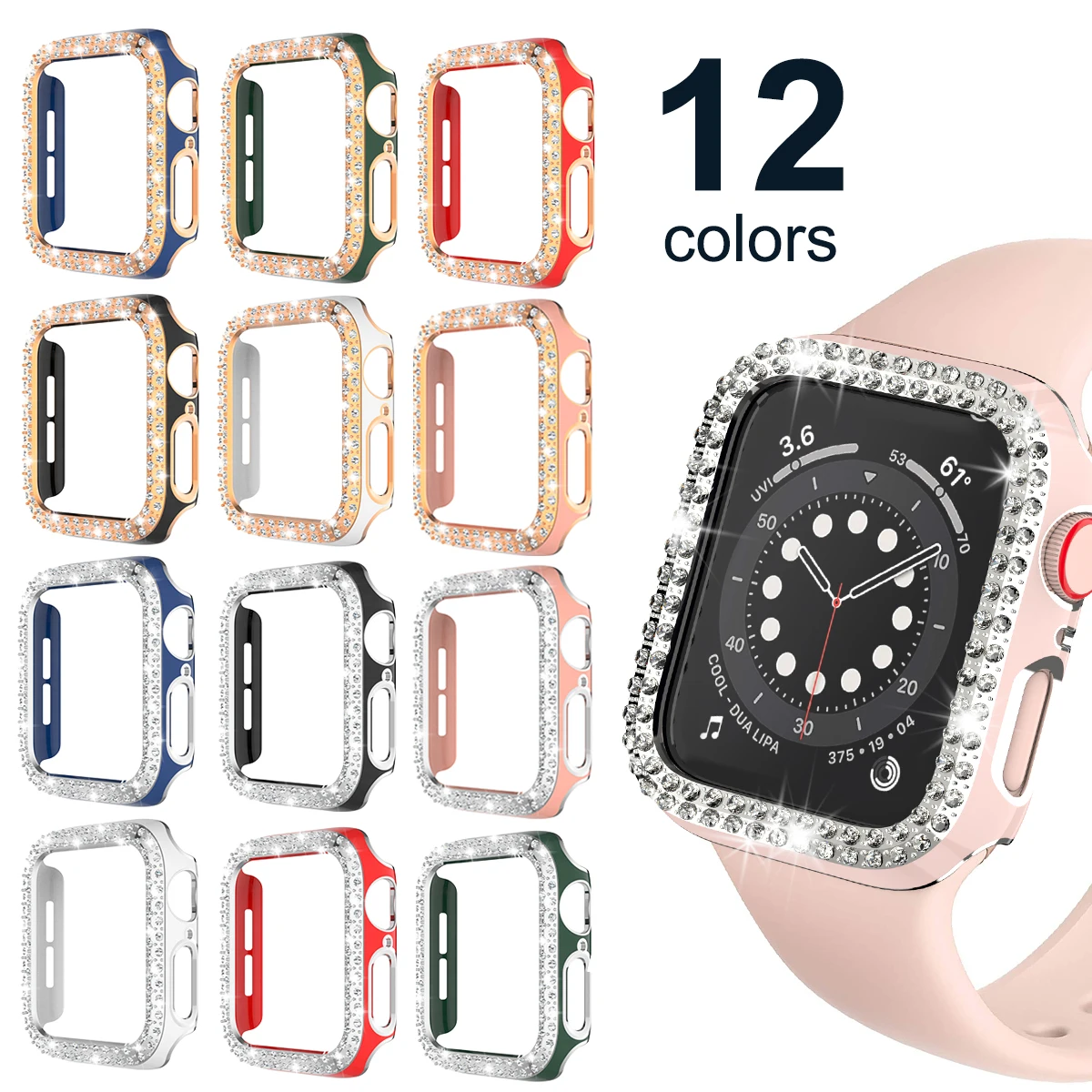 Блестящий чехол для Apple Watch версии 44 мм 40 42 38 Жесткий ПК с двумя рядами кристаллов