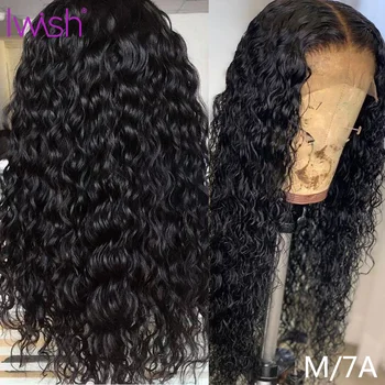

Iwish Peruvian Water Wave Wig Pre Plucked Bleach Knots 150 Remy Transparent Glueless Lace Front Human Hair Wigs For Black Women