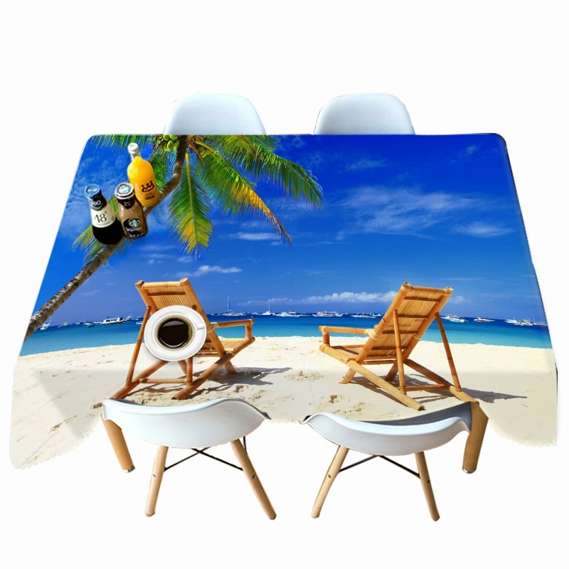 3D пляж морской пейзаж и кокосовое дерево скатерть с рисунком утолщаются хлопок прямоугольный/Круглый Скатерти для свадебного пикника Вечерние