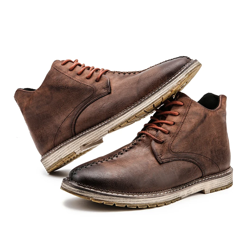 KATESEN/мужские ботинки; натуральная кожа; Martin; зимняя теплая обувь унисекс; британский стиль; Винтажные ботинки-дезерты высокого качества; большие размеры 38-47 - Цвет: light brown