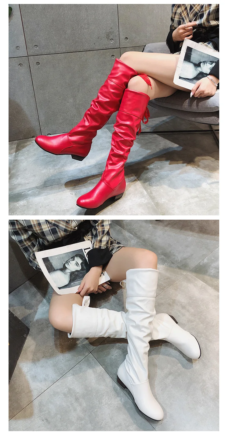 Fujin/женские ботинки; зимние высокие сапоги с круглым носком; Прямая поставка; модные сапоги до колена без застежки на плоской подошве и низком каблуке для отдыха