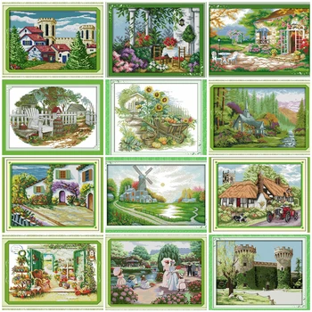 

HUACAN Embroidery Scenery Cross Stitch Landscape Sets Kits White Canvas Needlework Home Decoration 11CT 14CT DIY Gift