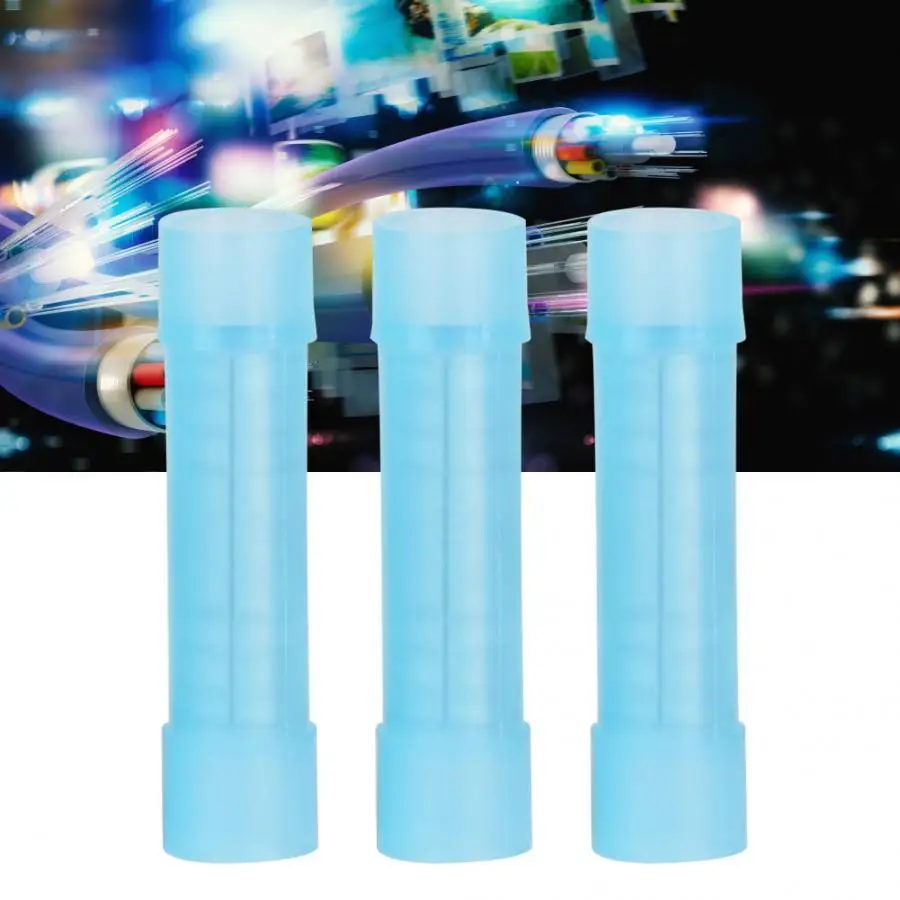 100pcs Blue Nylon Insulated Crimp Terminals Wire Connector Butt Crimping Terminal Set 16-14AWG