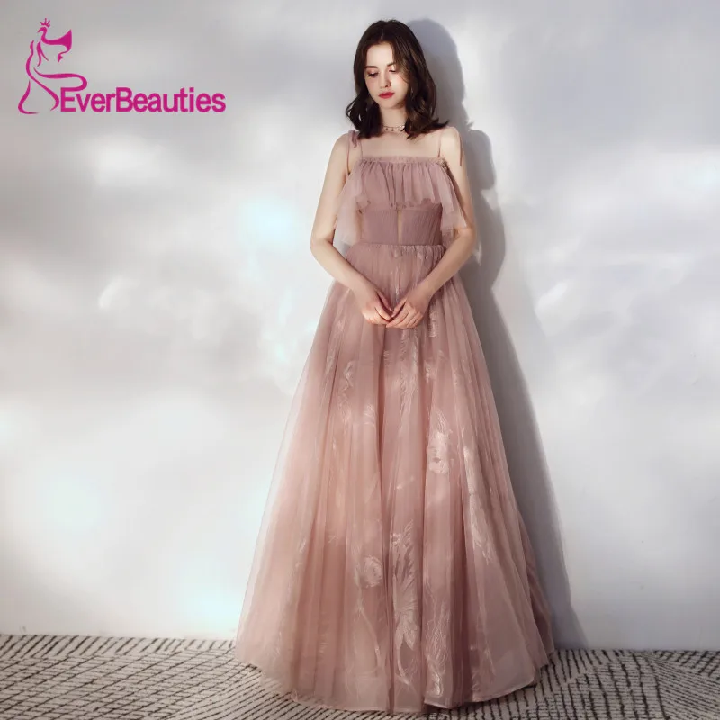 Robe De Soiree платье для выпускного вечера Длинные тюлевые аппликации на бретельках Вечерние платья