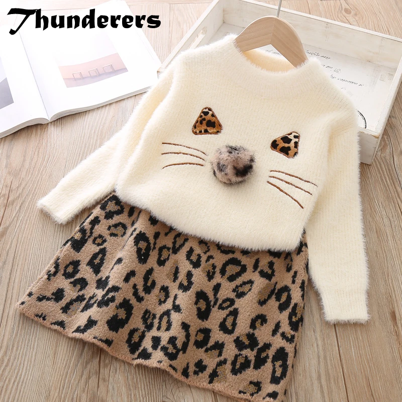 Комплект одежды для детей с изображением героев мультфильма «Thunderers»; свитер для девочек и короткая юбка с геометрическим рисунком; комплект из 2 предметов; Модная хлопковая одежда; костюм