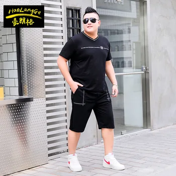 

Leisure Sports Two Piece Suit Big Code Men's Wear Short Sleeve T Shirt Pants Short Sleeve T Plus Fat Increase Loose Middle Pants