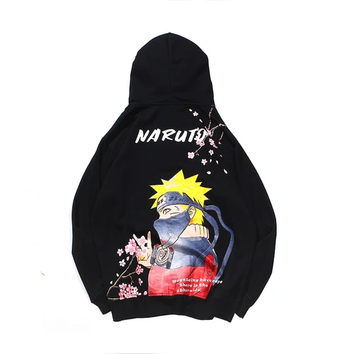 Autumn Winter New Naruto Hip-Hop Hoodie Men High Street Hip-Hop Couple Anime Print Modis Long Sleeve Sweatshirt - Цвет: Черный