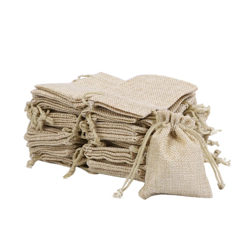 50 шт винтажный натуральный джут Hessian Drawstring мешок мешковины свадебный подарок мешок
