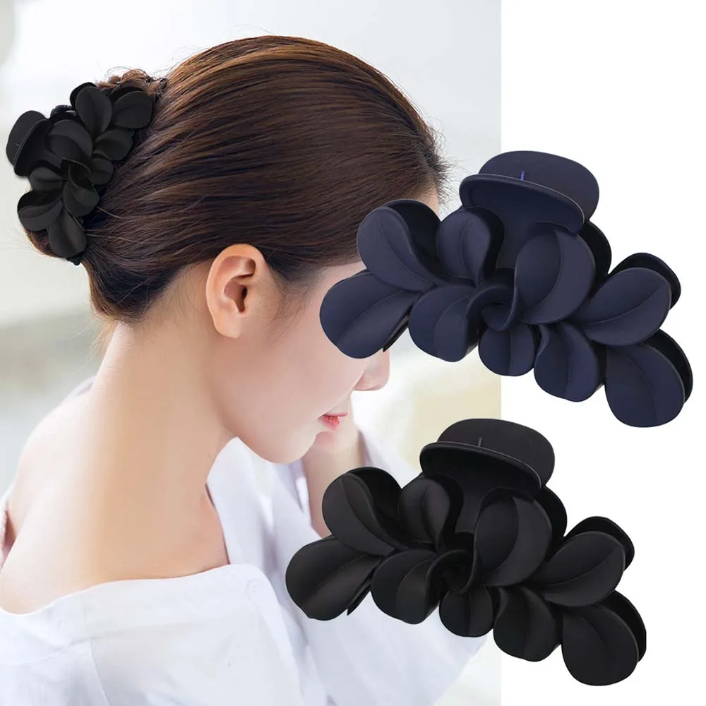 Big Flower Matte Hair Claws Korean Simple Grip Clip Matte Hollow Curved