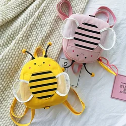 Cute Girls Cotton Linen Backpack Lovely Children Honeybee Anti-lost Double Shoulder Bags Kindergarten Kids Mini Bookbag Mochila