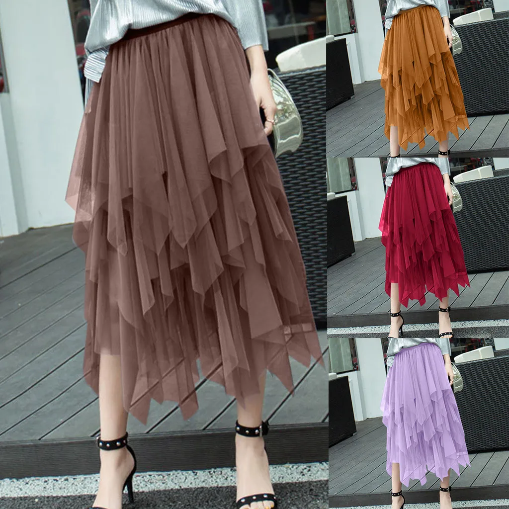 Винтажная Асимметричная женская юбка Женская Весенняя сетчатая пачка с высокой