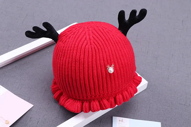 Hylidge Knit шляпа оленя новорожденных жемчужные зимние шапки для девочек рога детские шапки 3 6 месяцев новорожденные фотографии реквизит шапки для мальчиков