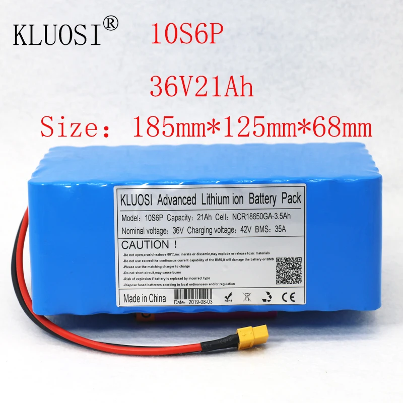 KLUOSI 36V батарея 10S6P 21Ah для NCR18650GA с 35A баланс BMS 42V литий-ионный аккумулятор электровелосипед электрический велосипед мотор скутер