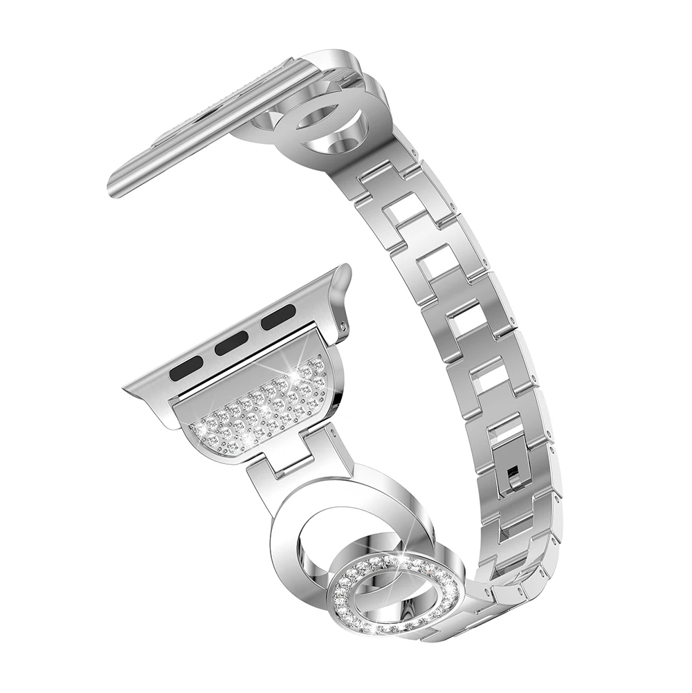 Серебристый Женский ремешок для часов Apple Watch band 38 мм/42 мм/40 мм/44 мм ремешок из нержавеющей стали с бриллиантами для iwatch series 4 3 2 1 браслет - Цвет: Серебристый