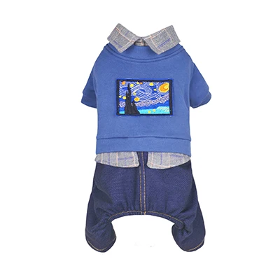 Blue Cotton Комбинезоны Теплые Осень Зима Одежда для собак Модная Джинсовая четыре ноги ткань пальто для маленьких для собак породы Йоркширский терьер плюшевый Хлопок Одежда для собак - Цвет: Blue Cotton