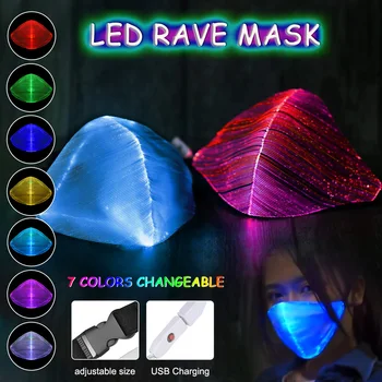 

7 Color Lights LED Light up Face Mask USB Rechargeable Glowing Dust Mask for Halloween Christmas Party Rave Masquerade Costumes