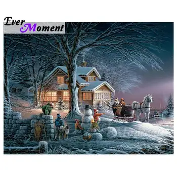 

Ever Moment Diamond Painting Christmas Child House Sleigh Full Square Drills Resin Diamond Embroidery Mosaic Cross Stitch 4Y033