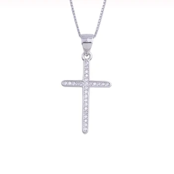 

925 Sterling Silver Long Zircon Big Cross Female Pendants Necklaces For Women Christ Fashion Jewelry Classic Gifts