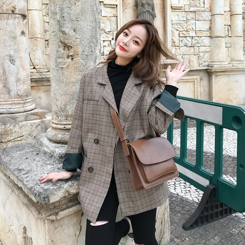 

CHIC Grid Red Small Suit Coat Women's Vintage Korean-style Versatile Spring And Autumn 2019 New Mid-length Leisure Suit