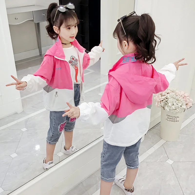 Детская водонепроницаемая куртка для маленьких девочек; Розовая ветровка с капюшоном для пеших прогулок; детское летнее солнцезащитное пляжное пальто; одежда