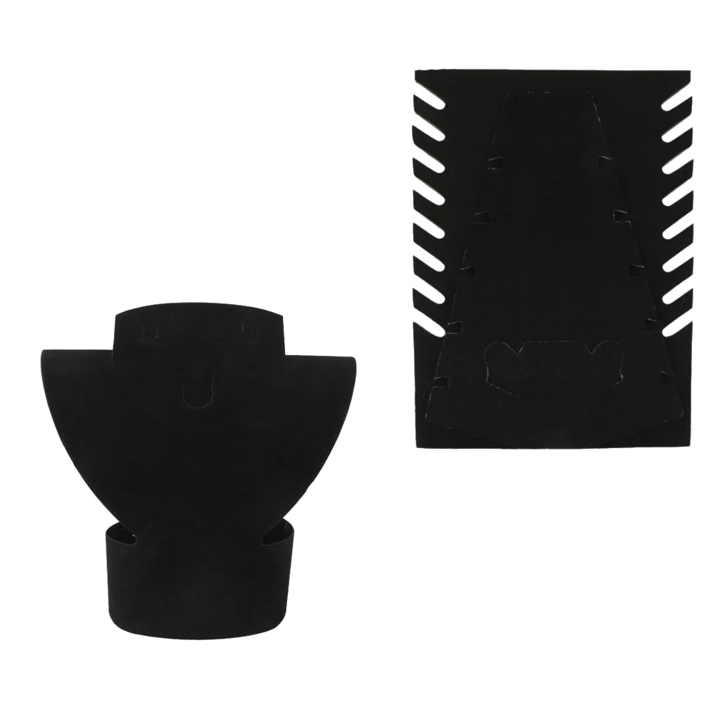 

2 Pieces Black Velvet Display Necklace Earring Bust Stand Panel Cardboard Rack