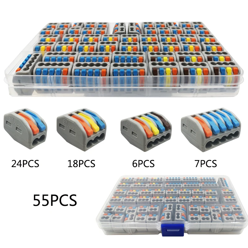 Провод СОЕДИНИТЕЛЬ НАБОР коробка Универсальный компактный клеммный блок освещение провода разъем для 3 комнаты Гибридный быстрый разъем - Цвет: 55 Multicolor