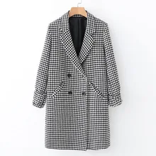 RR Double Breasted Faux Wool Coats Women Fashion Houndstooth Jackets Women Elegant Pockets Coats Female Ladies JG