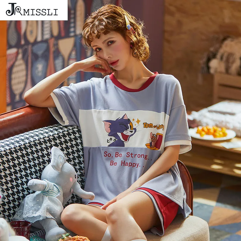 JRMISSLI с милым рисунком Хлопковая пижама для женщин Pyjama летняя одежда сна