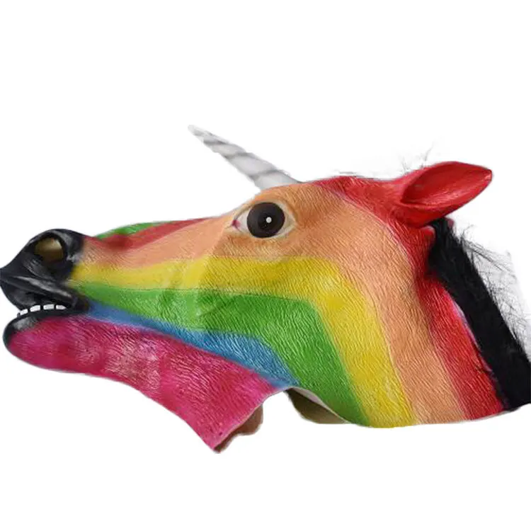 

Halloween Head Band Latex Animal Mask Party Rainbow Unicorn Head Band Full Face White Horse Mask Performance Props