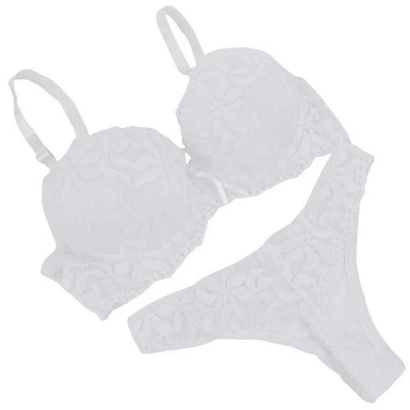 White New Lace Embroidery Bra Set Women Plus Size Push Up Underwear Set Bra and Panty Female Set 75B 80B 85B - Цвет: White