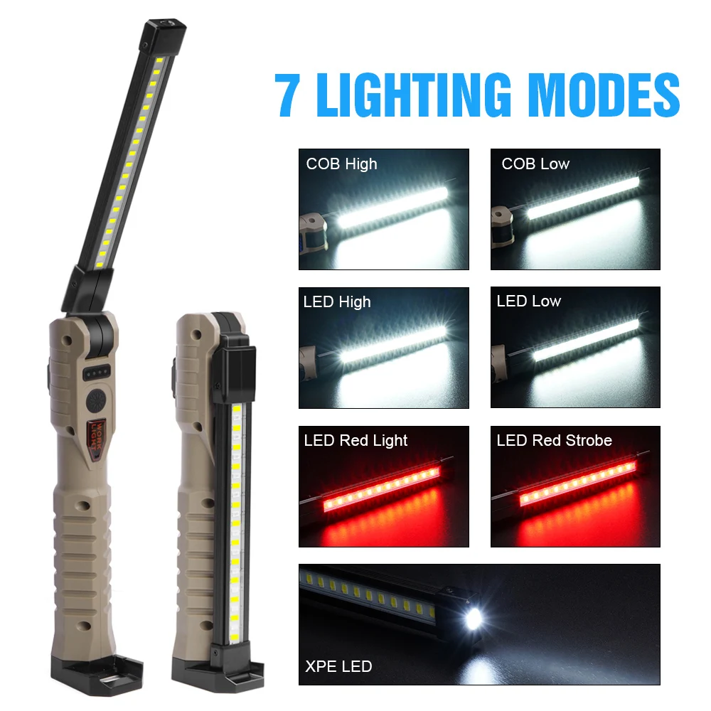 Rechargeable LED Work Light 1000 Lumens COB Work Lights with Power Capacity Indicator Handled Flashlights for Outdoor Car Repair led flashlight led work light work light