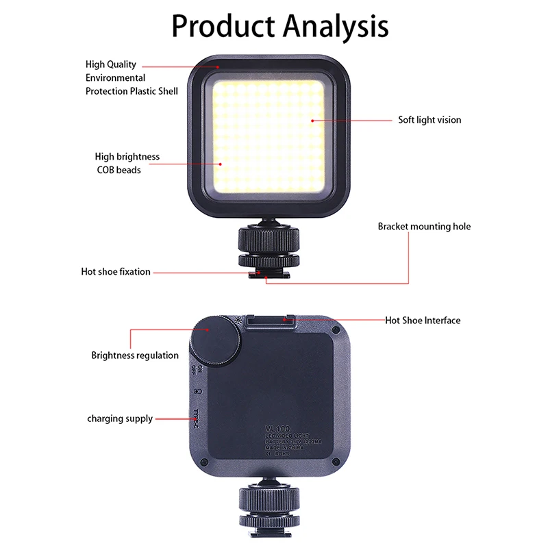 Kopen Dimbare Mini 5500K COB LED Video Licht Vlog Lamp met Dual Cold Shoe Adapter Verstelbare Fotografie Verlichting voor DSLR camera