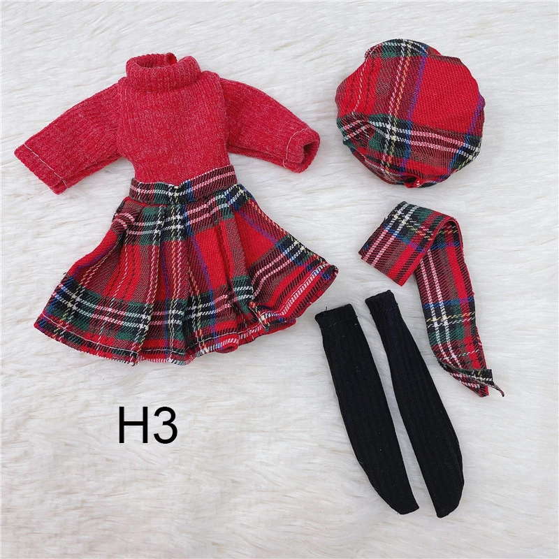 1/6 Bjd DOLL Clothes 30cm Toys Accessories Student Wear Plaid Skirt Fashion Dress Up Hat Clothes for Girl Princess Dress