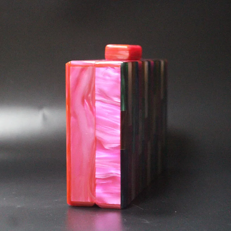 Rose Red handmade acrylic clutch bag for lady evening party glitter acrylic evening clutch bags with resin chain female handbag