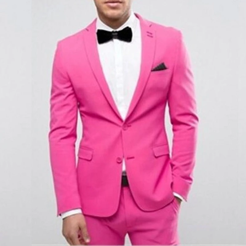 Hot Pink Groom Tuxedos Two Button Men Wedding Tuxedos Notch Lapel Men