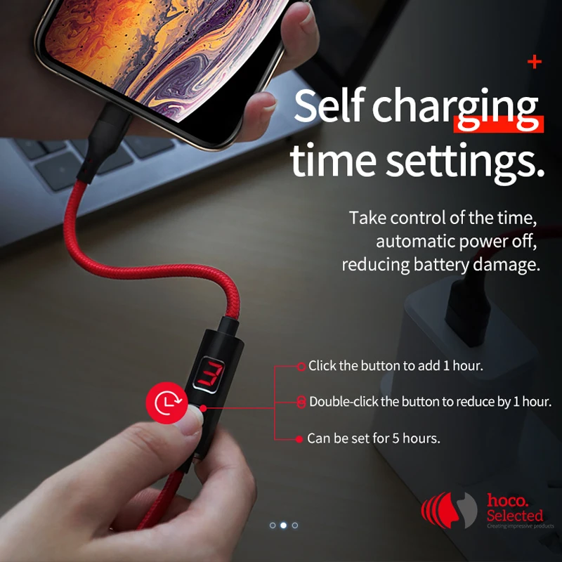 HOCO usb кабель для iphone кабель 11 Pro X XS Max XR 8 7 ipad pro Отображение времени зарядки быстрое зарядное устройство для телефона