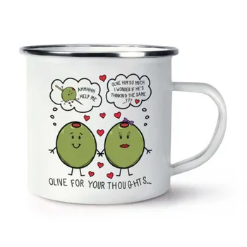 

Stainless Steel Camping Coffee Mug Gift Olive For Your Thought Retro Enamel Birthday Christmas Outdoors Metal Enamel Campfire Cu