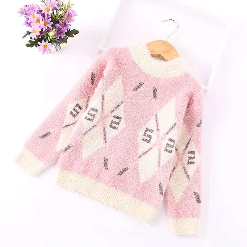

Girls Mink Cashmere Sweater 2019 Autumn And Winter New Style Children Soft Thick Korean-style Long Sleeve Pullover Coat