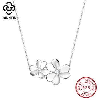 

Rinntin Pure 925 Sterling Silver Necklace Lucky Clover Shape With AAAA Ziron Pendant Thin Chain For Girls Halloween Gift TEQN16