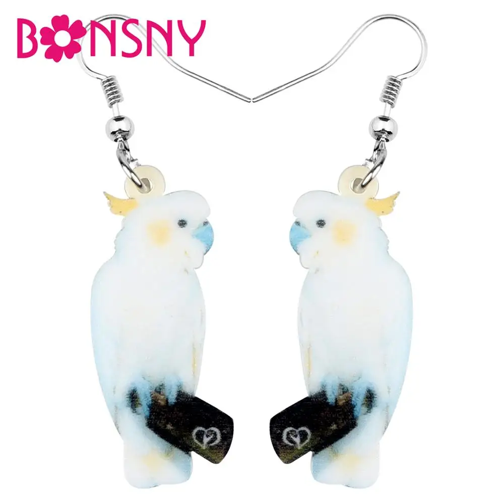 

Bonsny Acrylic Sweet Crested Cockatoo Parrot Earrings Drop Dangle Bird Animal Jewelry For Women Girls New Party Decorations Gift