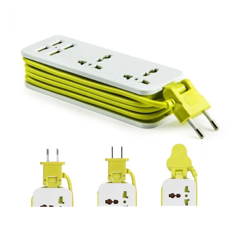 Адаптер для путешествий, блок питания 2AC, универсальная розетка, 4 порта USB для мобильного телефона, штепсельная вилка европейского стандарта Великобритании и США, несколько разъемов, кабель 1,5 м