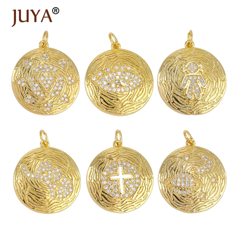 

JUYA Retro Copper Round Pendant Charm Cubic Zirconia Evil Eye Charms Components for DIY Jewelry Making Accessories Supplies