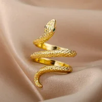 Snake Rings For Women Men Punk Hip Hop Open Adjustable Gold Plated Ring Stainless Steel Zircon Aesthetic Jewelry anillos Homme - Image 4