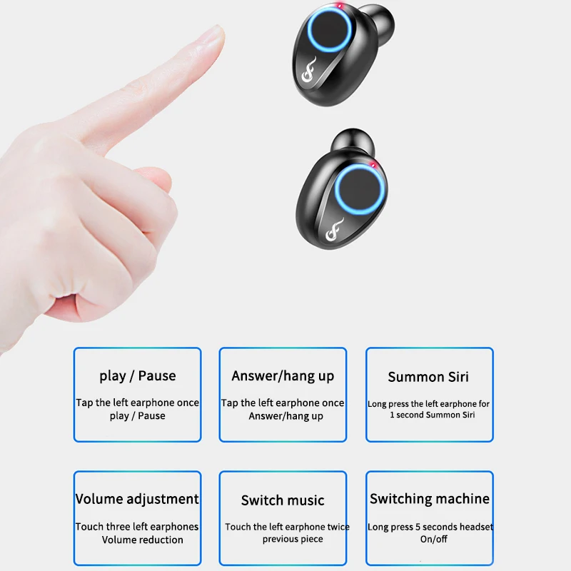 TWS беспроводные наушники Bluetooth наушники 5,0 музыкальные наушники 8D стерео гарнитура с 2000 мАч зарядным устройством для IPhone смартфонов