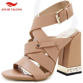 

JOUIR TALONS Pearls Block High Heels Elegant Party Gladiator buckle-strap Summer Sandals Woman Shoes Women