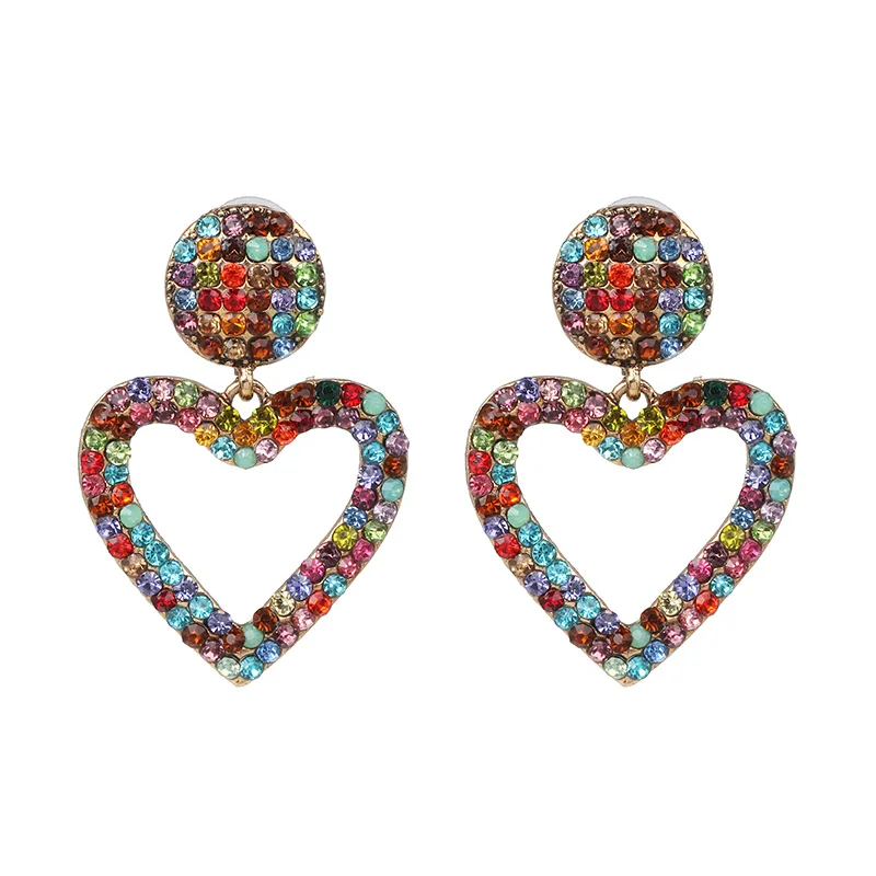 JURAN/Лидер продаж, новые цветные серьги с большим сердечком и кристаллами, длинные женские серьги-капли со стразами